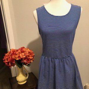 Blue/Wht Striped Fit & Flare Dress w/Orange Trim